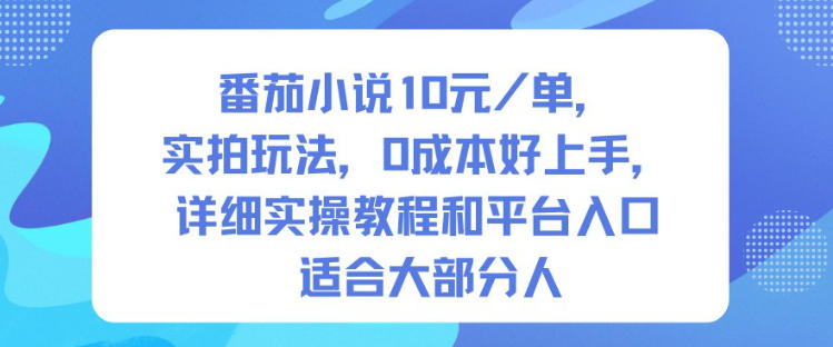 番茄小说10米每单，实拍玩法，0成本好上手，详细实操教程和平台入口适合大部分人-情久项目网
