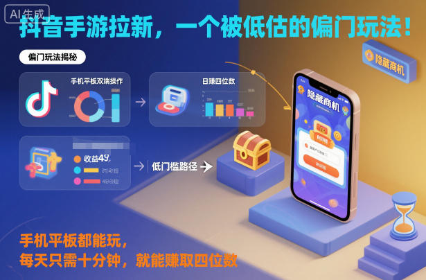 抖音手游拉新，一个被低估的偏门玩法！手机平板都能玩，每天只需十分钟，就能賺取四位数【揭秘】-情久项目网