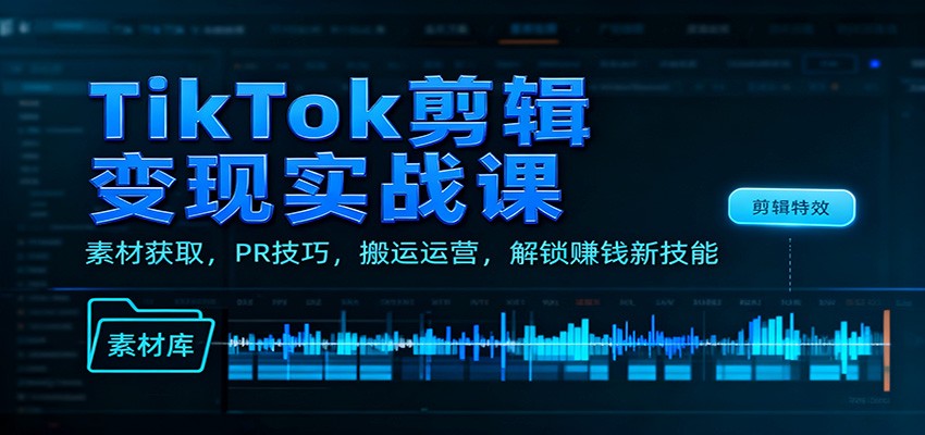 TikTok剪辑变现实战课：素材获取，PR技巧，搬运运营，解锁赚钱新技能-情久项目网