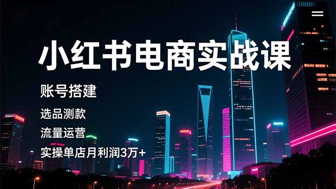 小红书电商实战课，账号搭建，选品测款，流量运营，实操月利润3万+-情久项目网