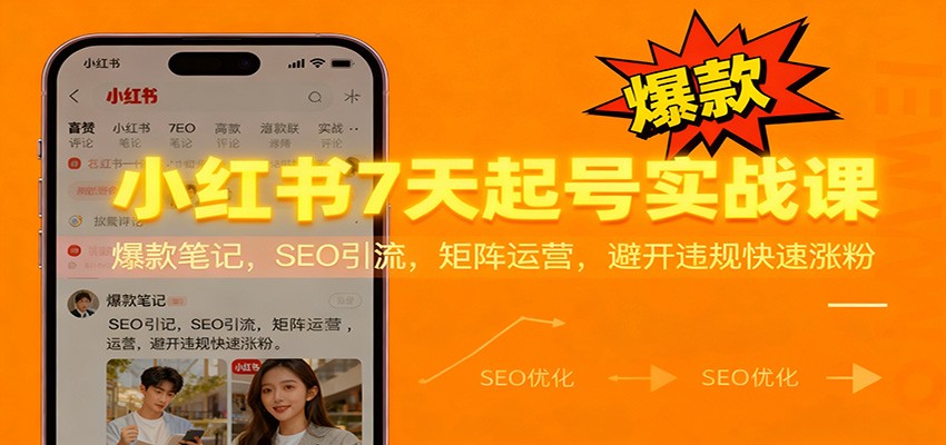 小红书7天起号实战课：爆款笔记，SEO引流，矩阵运营，避开违规快速涨粉-情久项目网