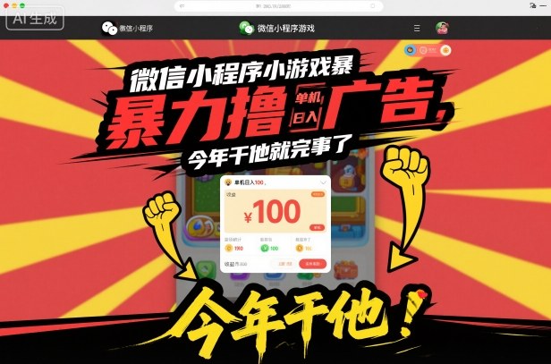 微信小程序小游戏暴力撸广告，单机日入100，今年干他就完事了-情久项目网