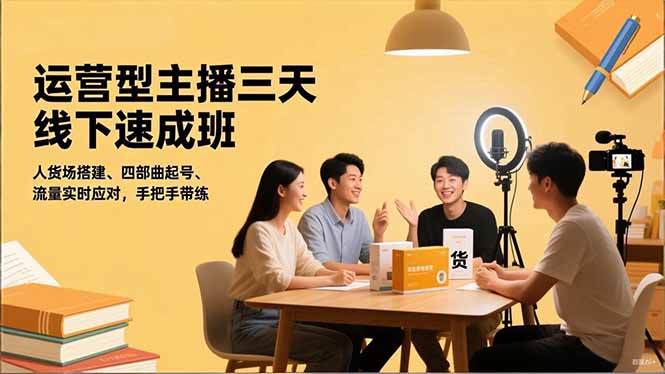 运营型主播三天线下班，人货场搭建,四部曲起号,流量实时应对，手把手带练-情久项目网