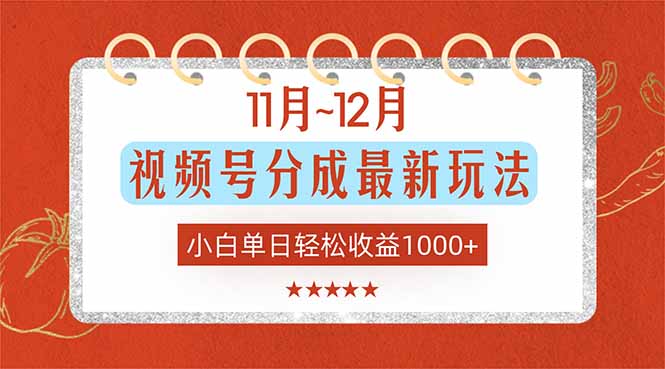 11月~12月视频号分成最新玩法，小白单日轻松收益1000+-情久项目网