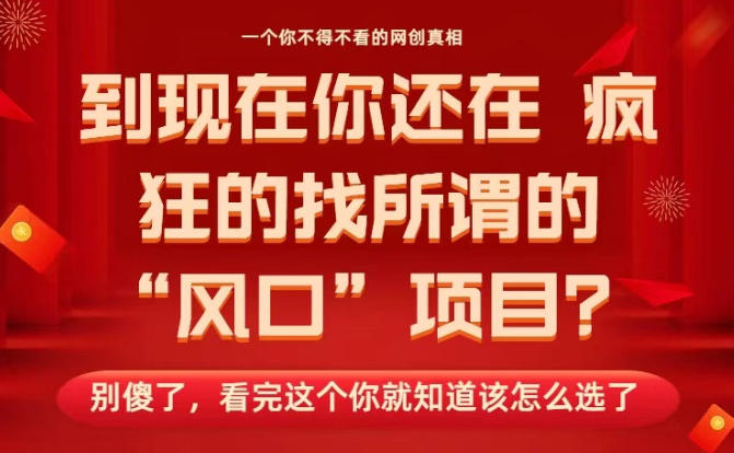 马上26年了，你还在找所谓的风口项目？别傻了，看完这个你全都懂了！【揭秘】-情久项目网