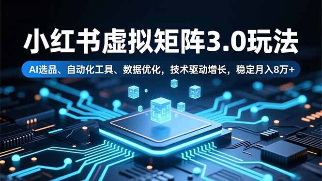 小红书虚拟矩阵3.0玩法，AI选品、自动化工具、数据优化，技术驱动增长，稳定月入8万+-情久项目网