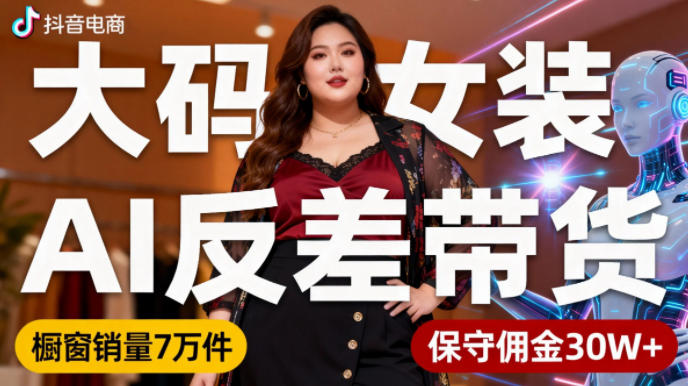 抖音小众赛道，大码女装AI反差带货，不用直播，每天6条作品，橱窗卖7万件，保守佣金30W+-情久项目网