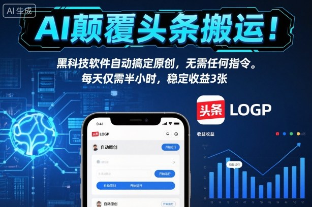 AI颠覆头条搬运！黑科技软件自动搞定原创，无需任何指令。每天仅需半小时，稳定收益3张【揭秘】-情久项目网