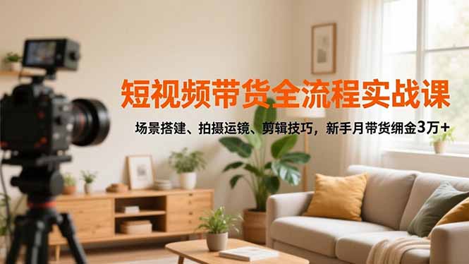 短视频带货全流程实战课，场景搭建、拍摄运镜、剪辑技巧，新手月带货佣金3万+-情久项目网