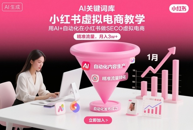小红书虚拟电商项目，用AI+自动化在小红书做SEO虚拟电商，精准流量，月入3w+-情久项目网