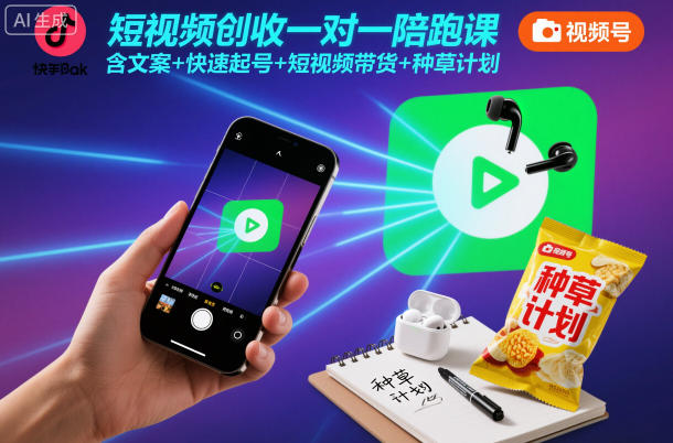 短视频创收一对一陪跑课，含文案+快速起号+短视频带货+种草计划-情久项目网
