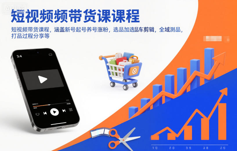 短视频带货课程，涵盖新号起号养号涨粉，选品加选品车剪辑，全域测品，打品过程分享等-情久项目网