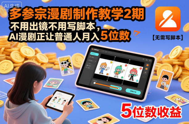 多参宗漫剧制作教学2期，不用出镜不用写脚本，AI漫剧正让普通人月入5位数-情久项目网