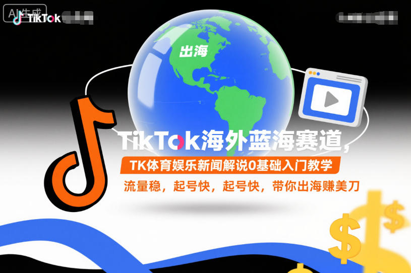 TikTok海外蓝海赛道，TK体育娱乐新闻解说0基础入门教学，流量稳，起号快，带你出海賺美刀-情久项目网