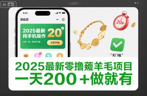 2025最新零撸薅羊毛项目，纯手机操作，20秒一单，无任何门槛，一天200+做就有【揭秘】-情久项目网