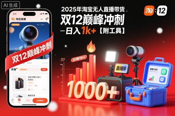 2025年淘宝无人直播带货，冲刺双12，日入1k+【附工具】【揭秘】-情久项目网