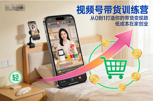 视频号带货训练营，从0到1打造你的带货变现路，低成本在家创业-情久项目网