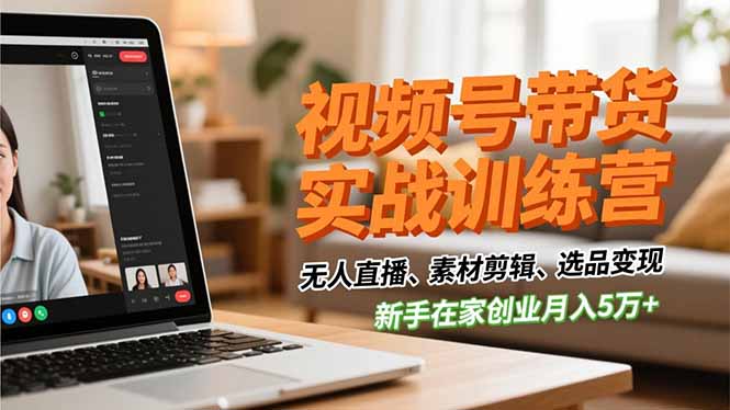 视频号带货实战训练营，无人直播、素材剪辑、选品变现，新手在家创业月入5万+-情久项目网