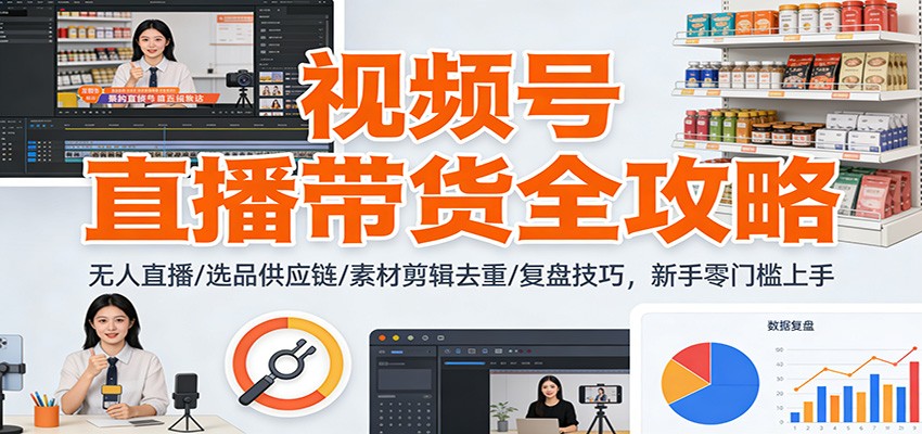 视频号直播带货全攻略：无人直播/选品供应链/素材剪辑去重/复盘技巧，零门槛上手-情久项目网