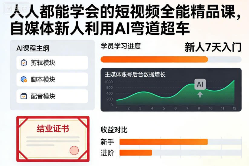 人人都能学会的短视频全能精品课，自媒体新人利用AI弯道超车-情久项目网