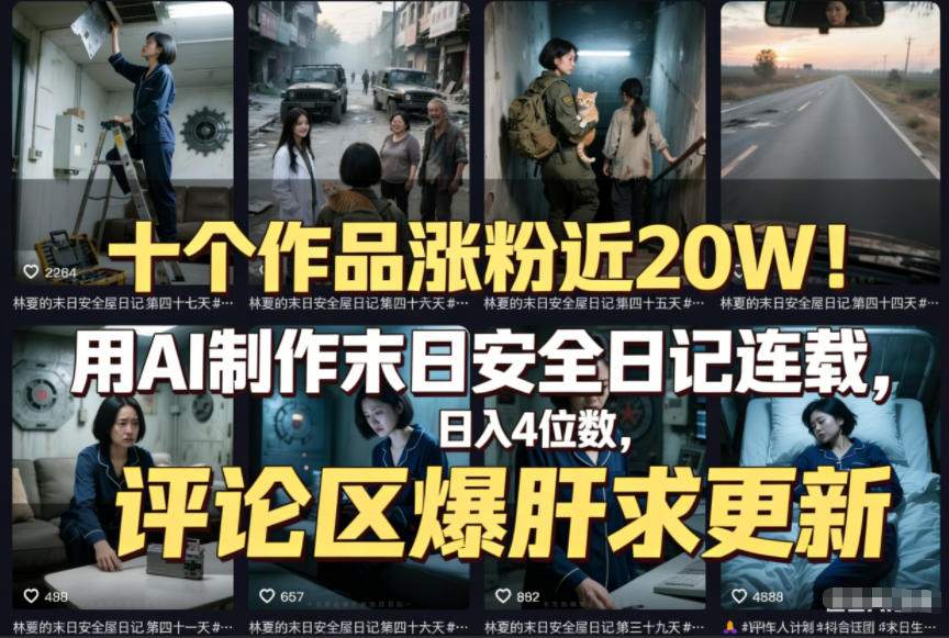 十个作品涨粉近20W！用AI制作末日安全日记连载，日入4位数，评论区爆肝求更新(附详细步骤)-情久项目网