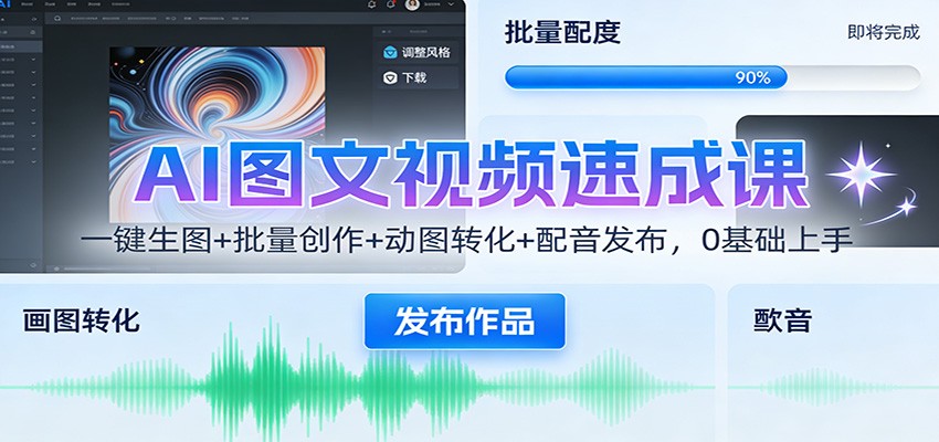 AI图文视频速成课：一键生图+批量创作+动图转化+配音发布，0基础上手-情久项目网