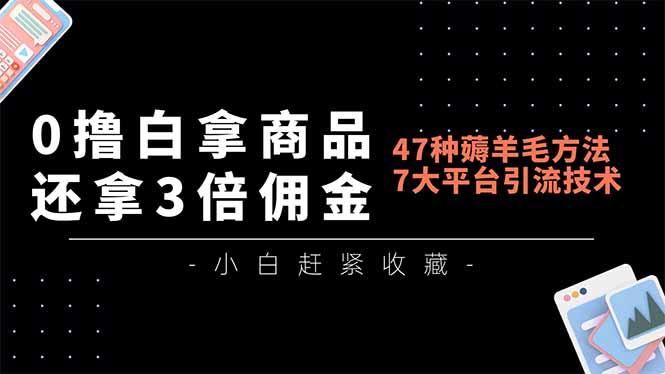 0撸白拿商品，还拿3倍佣金，47种薅羊毛方法，7大平台全方位引流技术教学，精专月入过万-情久项目网