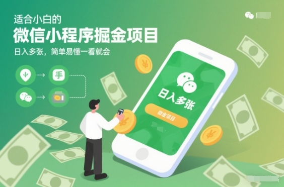 适合小白的微信小程序掘金项目，日入多张，简单易懂一看就会【揭秘】-情久项目网