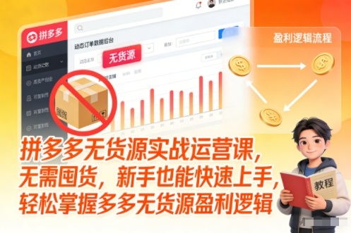 拼多多无货源实战运营课，无需囤货，新手也能快速上手，轻松掌握多多无货源盈利逻辑-情久项目网