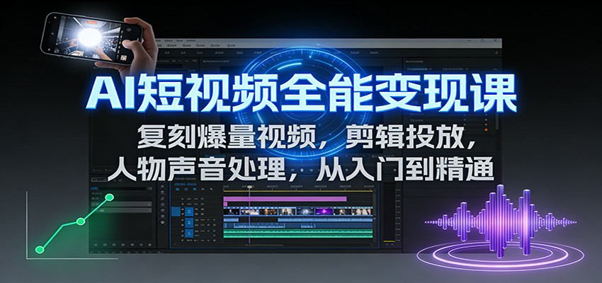 AI短视频全能变现课：复刻爆量视频，剪辑投放，人物声音处理，从入门到精通-情久项目网