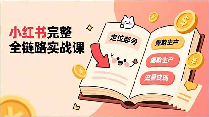 小红书完整全链路实战课，定位起号、爆款生产、流量变现，实现稳定出单，净利润可观-情久项目网