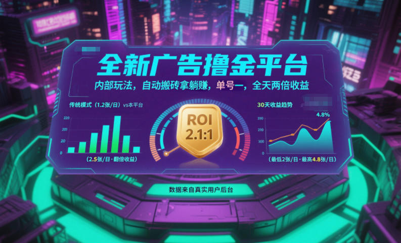 全新广告撸金平台，内部玩法，自动搬砖拿躺賺，单号一天保底2张+，全天两倍收益【揭秘】-情久项目网