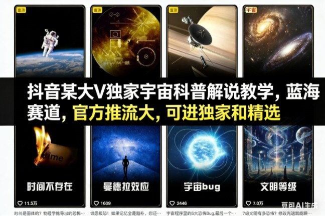 抖音某大V独家宇宙科普解说教学，蓝海赛道，官方推流大，可进独家和精选-情久项目网