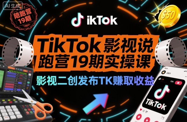 TikTok影视解说陪跑营19期实操课，影视二创发布TK賺取收益，万播收益50美金(更新)-情久项目网