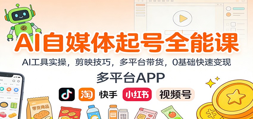 AI自媒体起号全能课：AI工具实操，剪映技巧，多平台带货，0基础快速变现-情久项目网