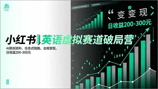 小红书英语虚拟赛道破局营，AI原创资料、任务式陪跑、合规变现，日收益200-300元-情久项目网