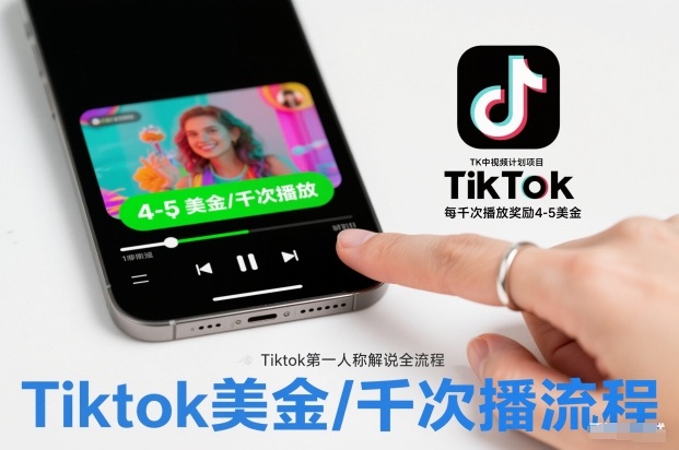 TK中视频计划项目，Tiktok第一人称解说流程，每干次播放奖励4-5美金-情久项目网