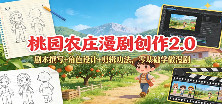 桃园农庄漫剧创作2.0：剧本撰写+角色设计+剪辑功法，零基础学做漫剧-情久项目网
