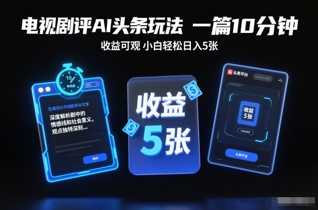 电视剧评AI头条玩法，一篇10分钟，收益可观，小白轻松日入5张+【独家】-情久项目网