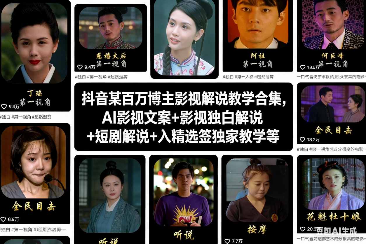 抖音某百万博主影视解说教学合集，AI影视文案+影视独白解说+短剧解说+入精选签独家教学等-情久项目网