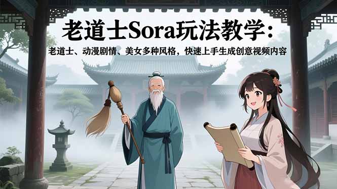 老道士Sora玩法教学：老道士、动漫剧情、美女多种风格，快速上手生成创意视频内容-情久项目网