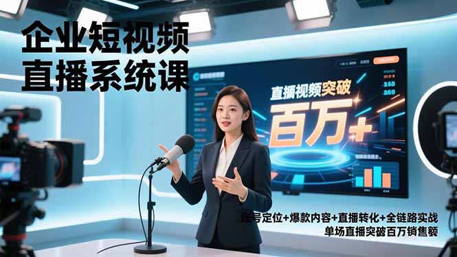 企业短视频直播系统课，账号定位+爆款内容+直播转化+全链路实战，单场直播突破百万销售额-情久项目网