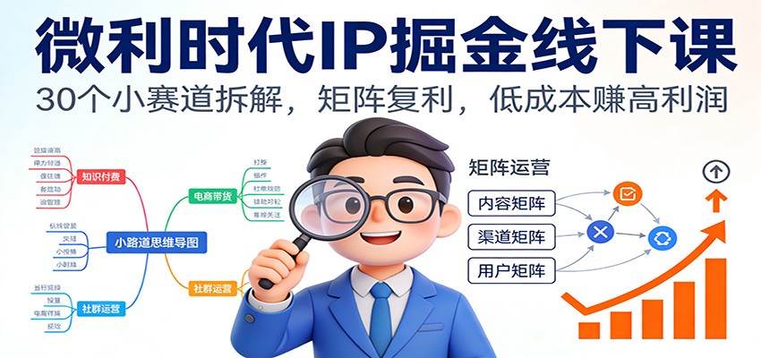微利时代IP掘金线下课：30个小赛道拆解，矩阵复利，低成本赚高利润-情久项目网