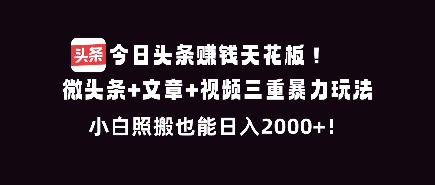 今日头条赚钱天花板！微头条+文章+视频三重暴利玩法，小白照搬也能日人2000+-情久项目网