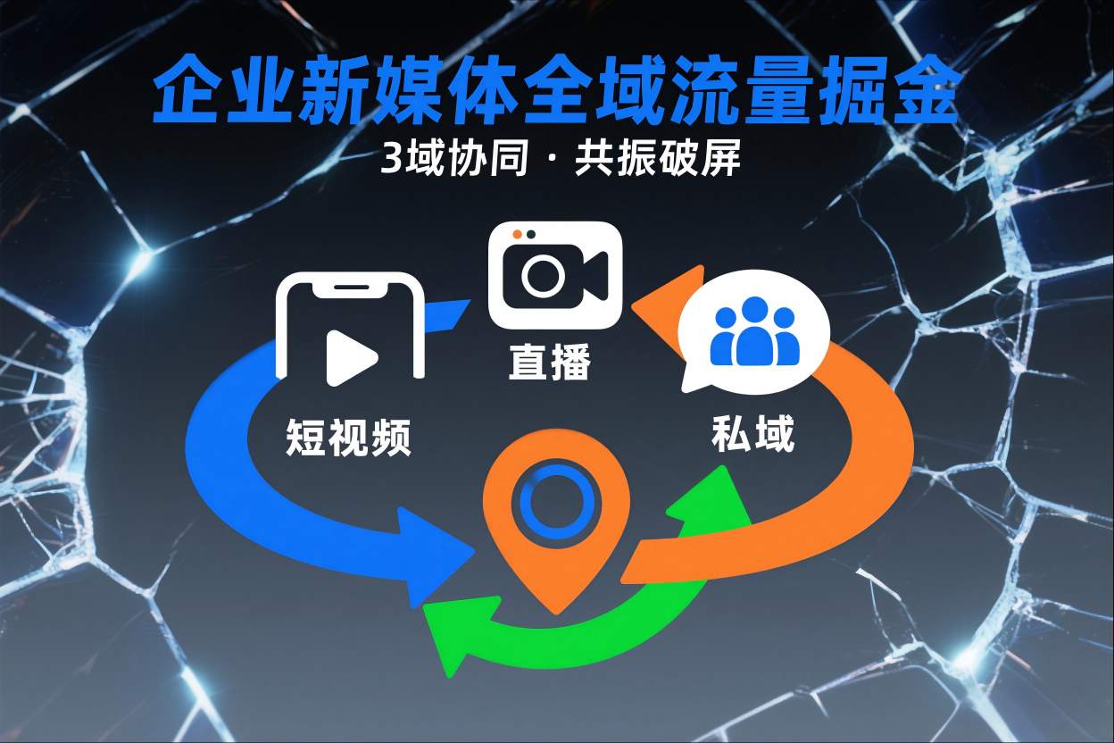 短视频全域商业模式，企业新媒体全域流量掘金，3域协同，共振破屏，短视频-直播-私域-地域-情久项目网
