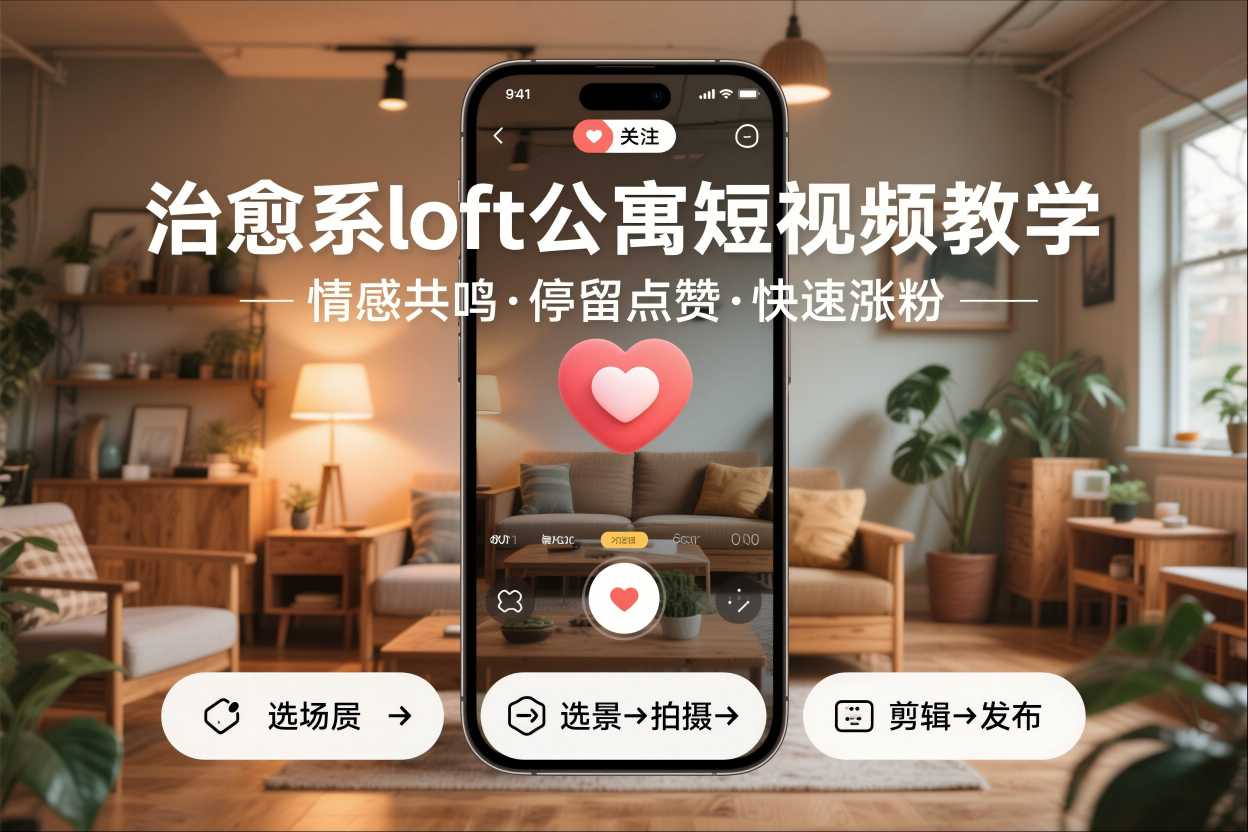 治愈系loft公寓短视频制作教学，情感共鸣引停留点赞关注，快速起号涨粉-情久项目网