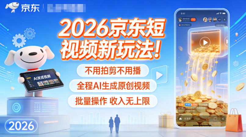 2026京东短视频新玩法！不用拍剪不用播，全程AI生成原创视频，批量操作收入无上限-情久项目网