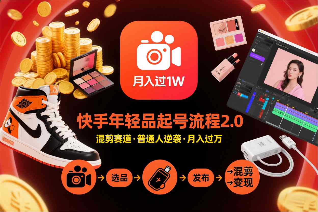 快手短视频带货年轻品起号流程2.0，快手年轻品混剪赛道，普通人也能月入过1W-情久项目网