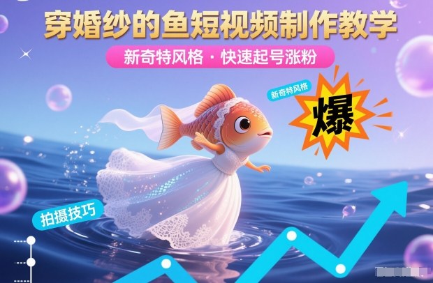 穿婚纱的鱼短视频制作教学，新奇特风格，快速起号涨粉-情久项目网