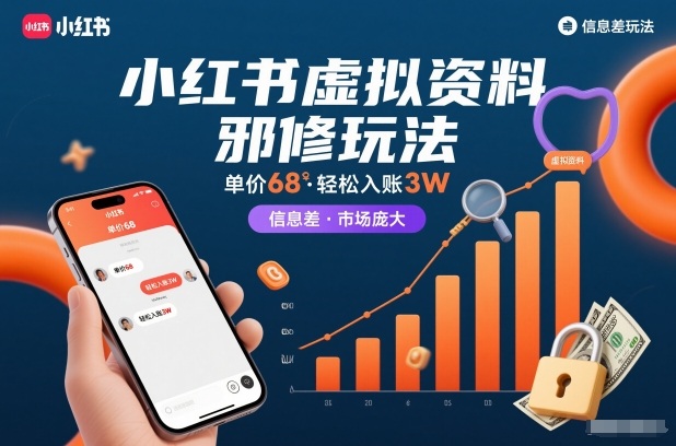小红书虚拟资料邪修玩法，单价68，轻松入账3W，信息差玩法，市场庞大-情久项目网